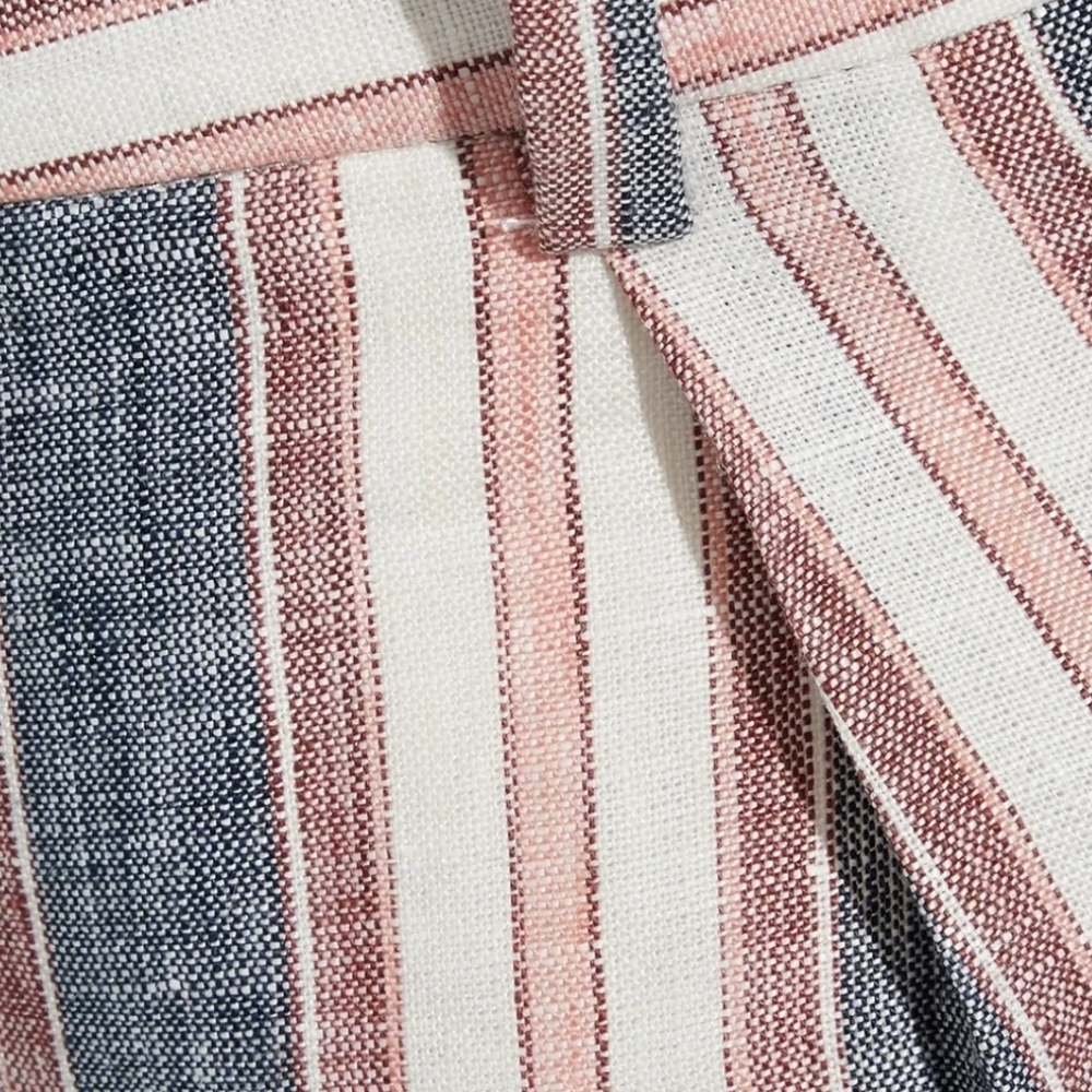Frame Shorts Linen High Waist Zip Fly Striped Lined Natural Blue Red 8 NWT - Picture 10 of 14